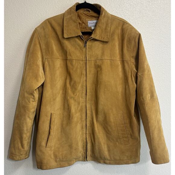 VINTAGE Leather Men’s Size L Tan Suede Jacket Boxy Zip Up 90’s Western Classic - Picture 1 of 15